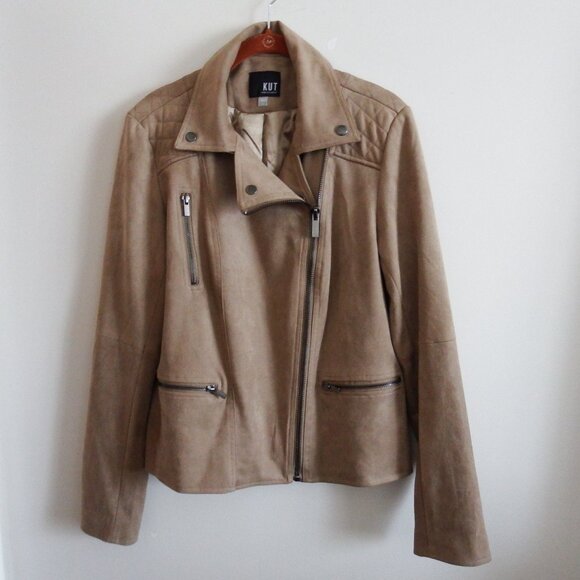 Kut From The Kloth Tan Faux Suede Moto Jacket L - Picture 2 of 6